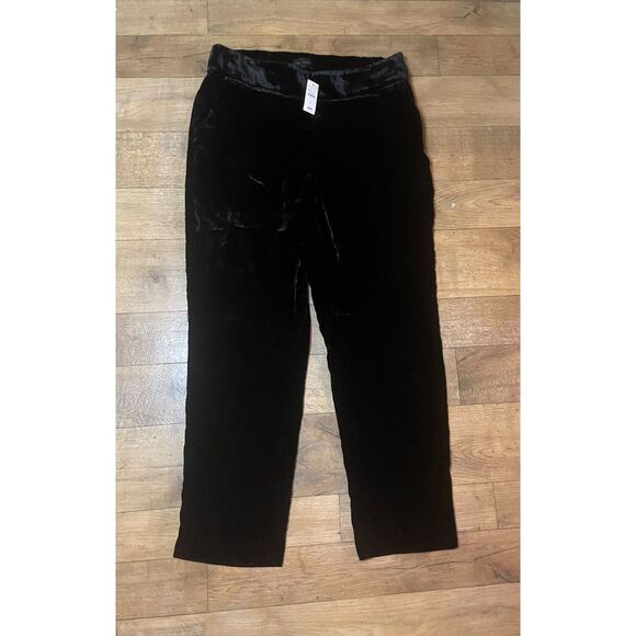 Talbots Black Velvet Straight Leg Pants Size 8 NWT $169 Side Zip Pockets - Picture 1 of 8